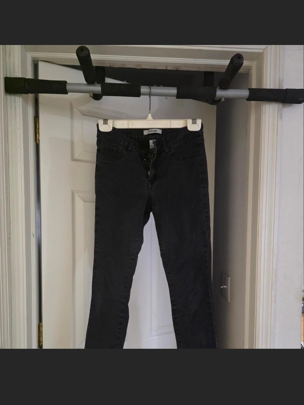 refuge Black Skinny Jeans with Branded Button